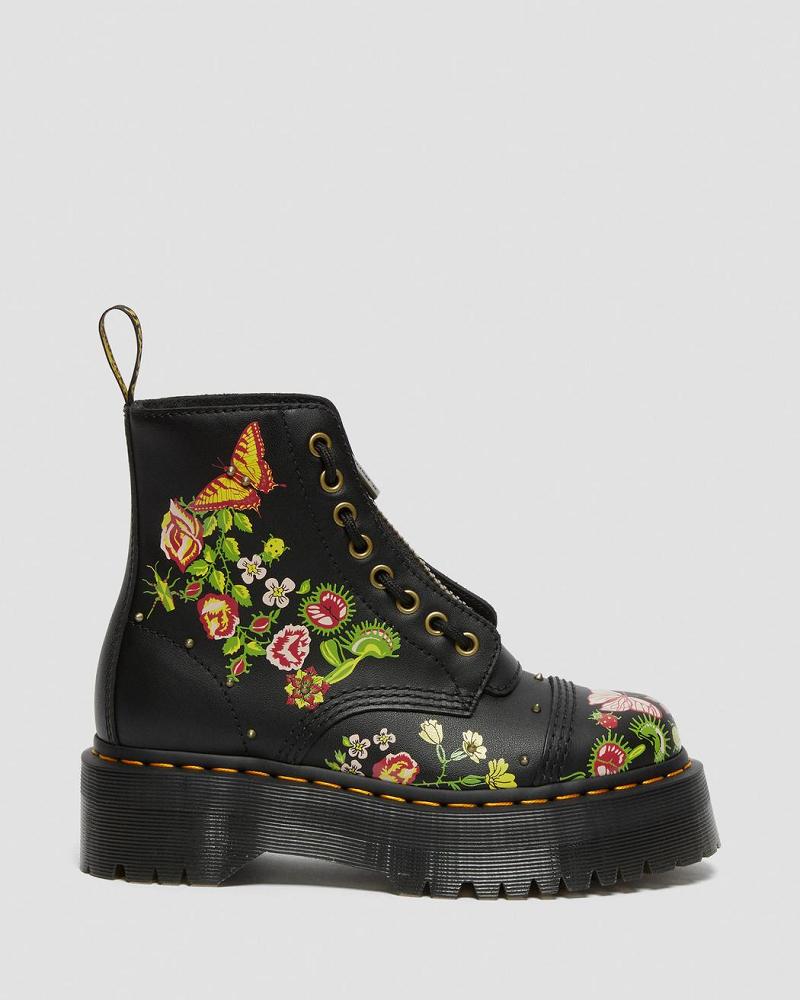 Botas Plataforma Dr Martens Sinclair Floral Bloom Cuero Mujer Negros Multicolor | MX 529RVD